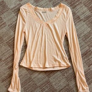 Free People Only You Peach Lace Trim V-Neck Top